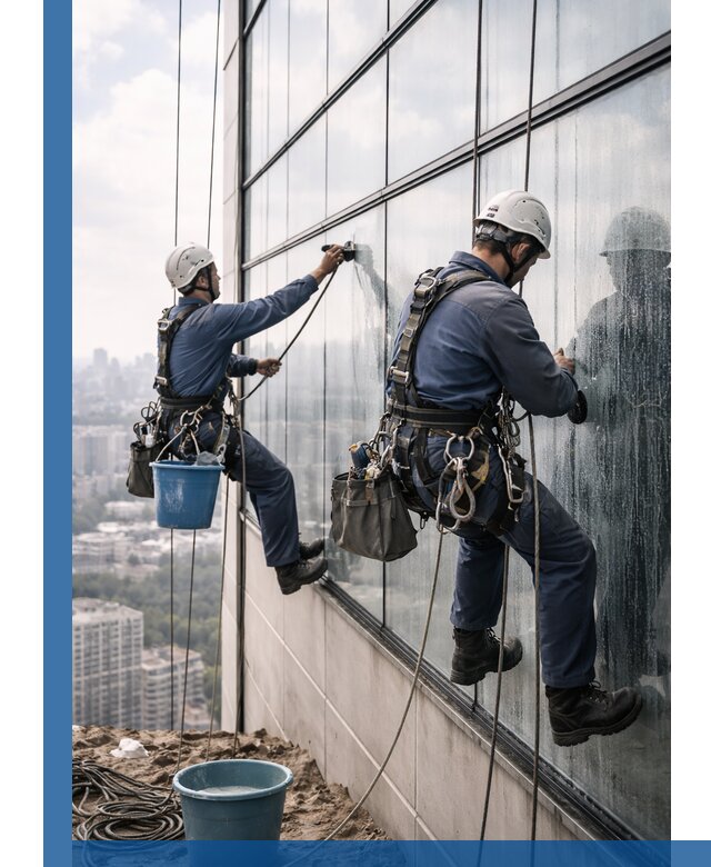 Профессиональная мойка фасадных окон альпинистами в Иркутске