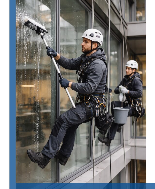 Профессиональная мойка витражей промышленными альпинистами в Иркутске