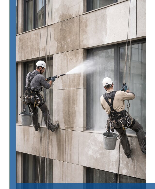 Послестроительная мойка фасада промышленным альпинизмом в Иркутске