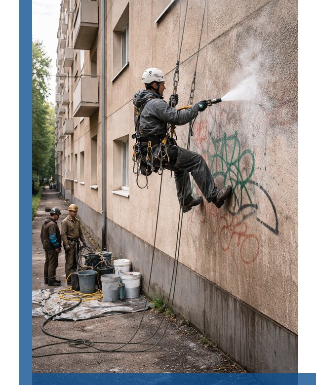 Удаление граффити с фасада в Иркутске без следов и повреждений