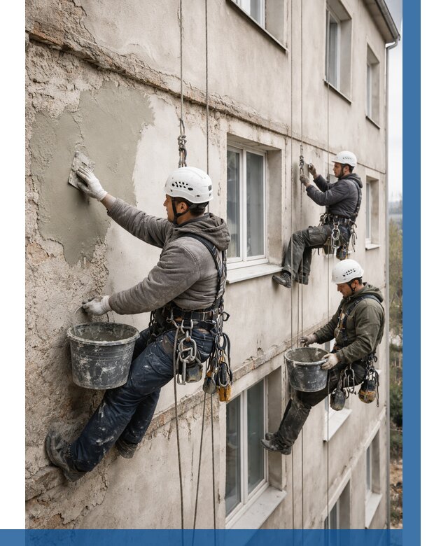 Ремонт штукатурного фасада в Иркутске от 781 р. под ключ | ВЫСОТНИК-Ркт