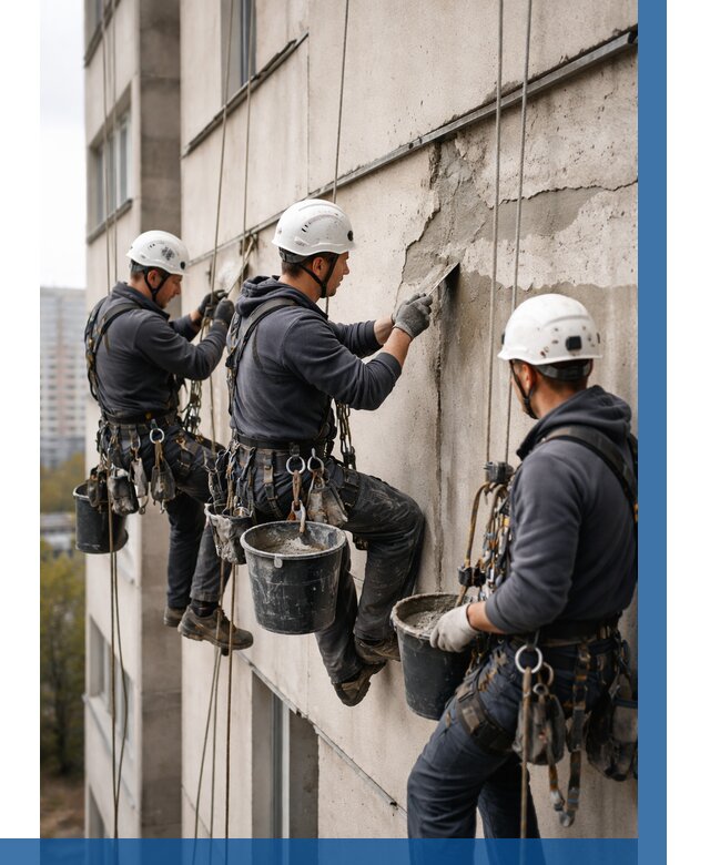 Ремонт бетонных элементов фасада в Иркутске от 2605 р. | ВЫСОТНИК-Ркт