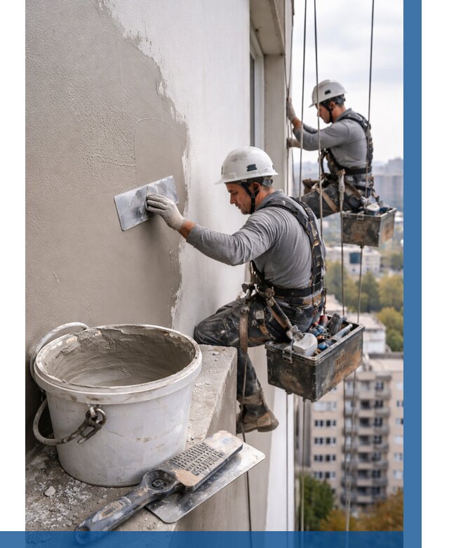 Шпаклевка фасада на высоте в Иркутске от 729 р. | ВЫСОТНИК-Ркт