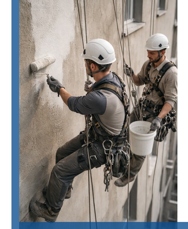 Грунтовка фасада на высоте в Иркутске промышленными альпинистами