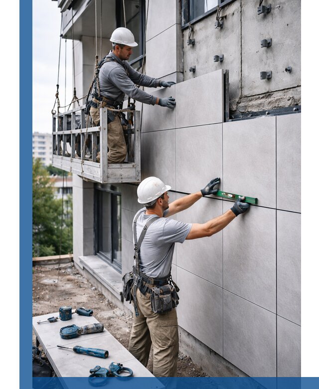 Монтаж керамогранита на фасад в Иркутске под ключ с гарантией качества