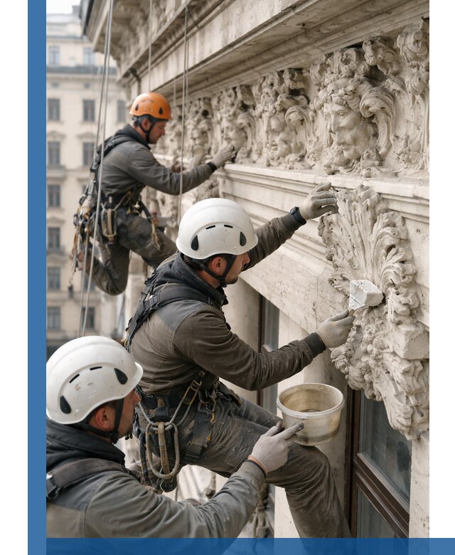 Реставрация фасадной лепнины с высотными работами в Иркутске