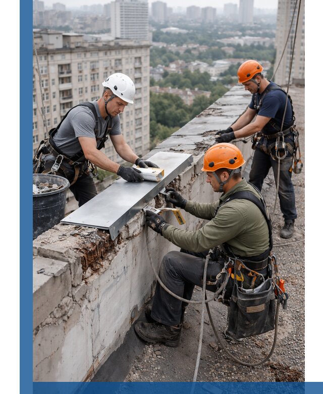 Ремонт парапета на кровле в Иркутске, высотные работы с гарантией