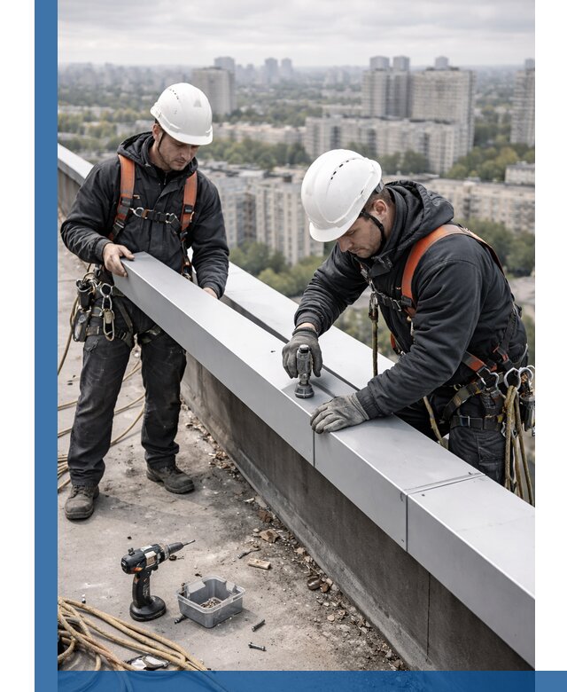 Монтаж парапетных крышек и ограждений кровли в Иркутске