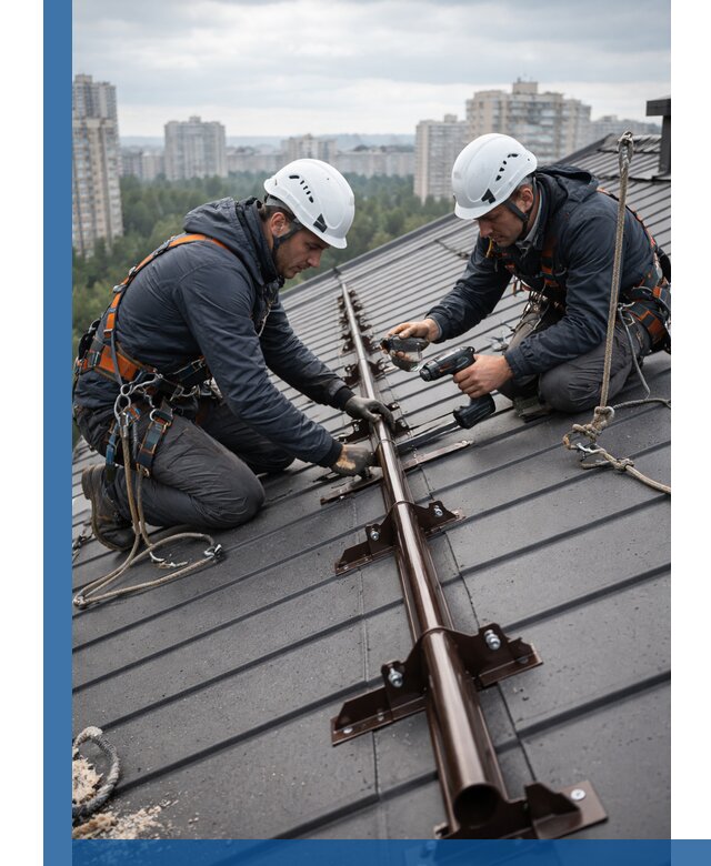 Монтаж снегозадержателей на кровле зданий в Иркутске под ключ