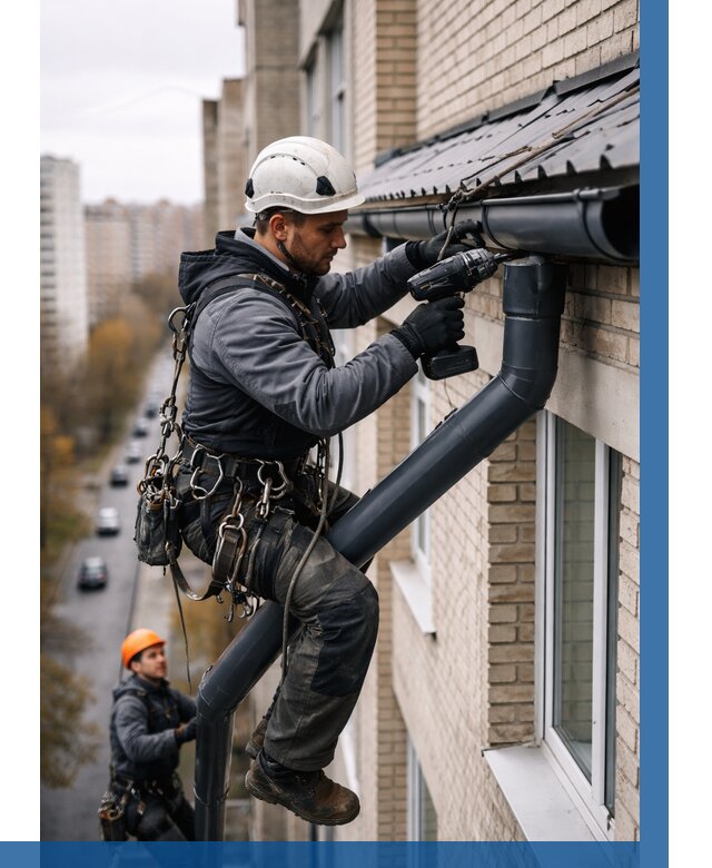 Монтаж водосточной системы на здании в Иркутске от 5210 р. | ВЫСОТНИК-Ркт