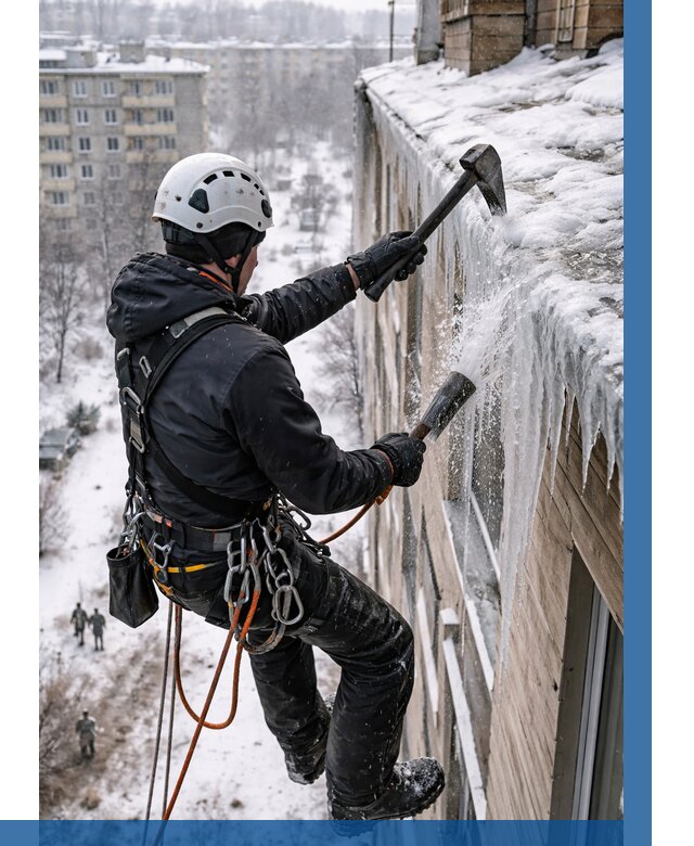 Сбивание сосулек с крыши в Иркутске по цене от 4689 р. | ВЫСОТНИК-Ркт