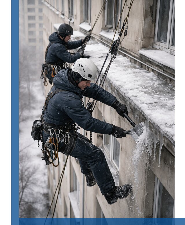 Удаление наледи и сосулек с карнизов в Иркутске профессионально