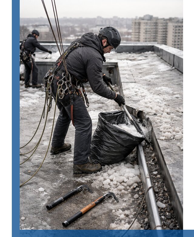 Аварийная очистка кровли в Иркутске от промальпинистов