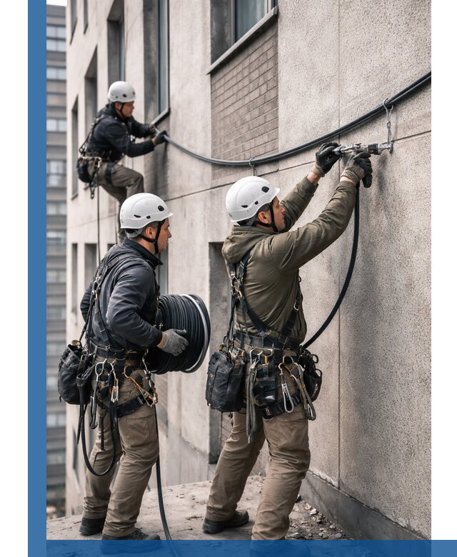 Прокладка кабеля по фасаду в Иркутске, профессиональный монтаж