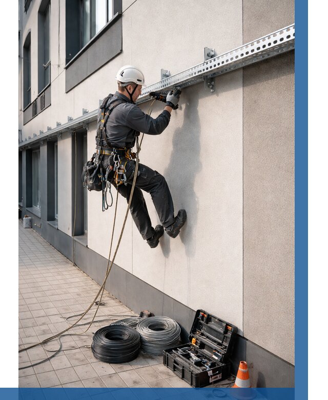 Монтаж кабельных лотков на фасаде в Иркутске от 1250 р. | ВЫСОТНИК-Ркт