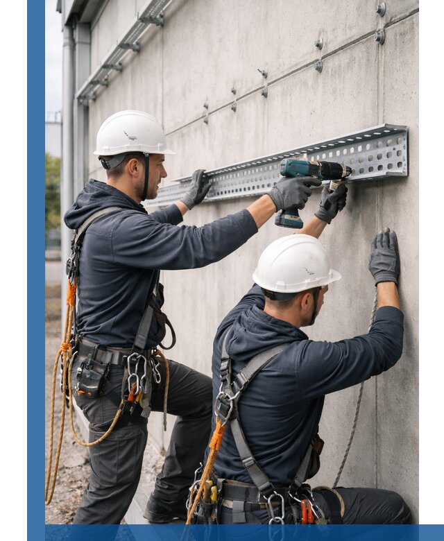 Монтаж кабельных лотков на фасаде зданий в Иркутске с гарантией