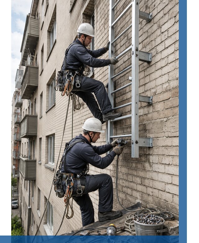 Монтаж пожарной лестницы в Иркутске от 26048 р заказать у ВЫСОТНИК-Ркт