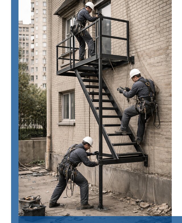 Монтаж пожарной лестницы в Иркутске, установка и крепление