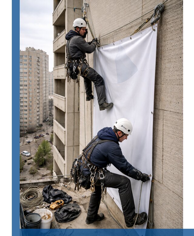 Профессиональный монтаж баннеров на фасаде в Иркутске