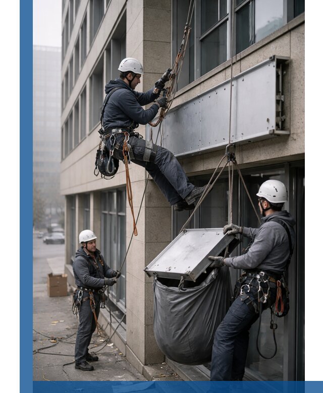 Демонтаж рекламной вывески с высотными работами в Иркутске