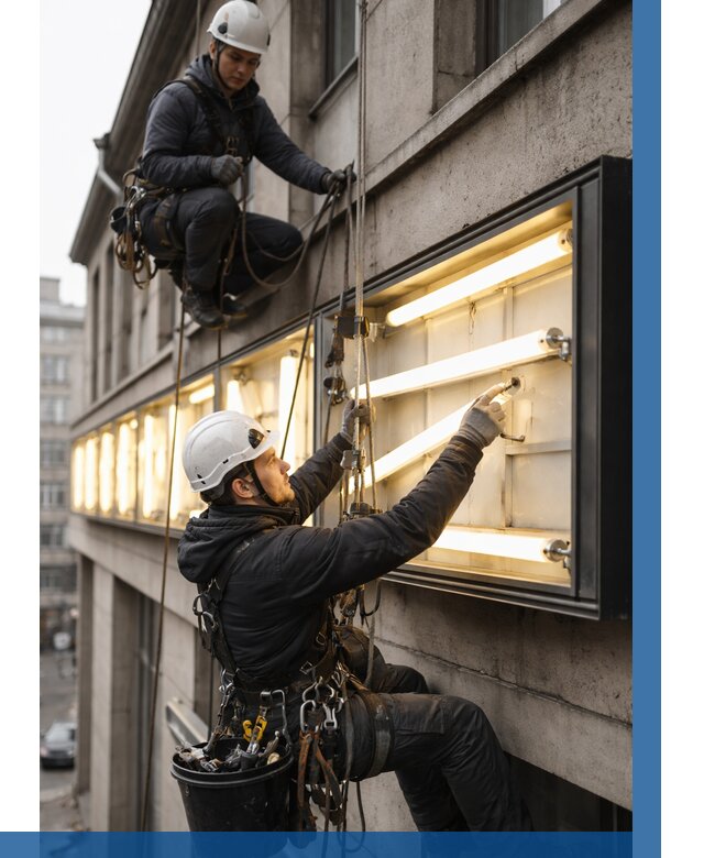 Замена ламп в вывеске в Иркутске под ключ от 3647 р. | ВЫСОТНИК-Ркт