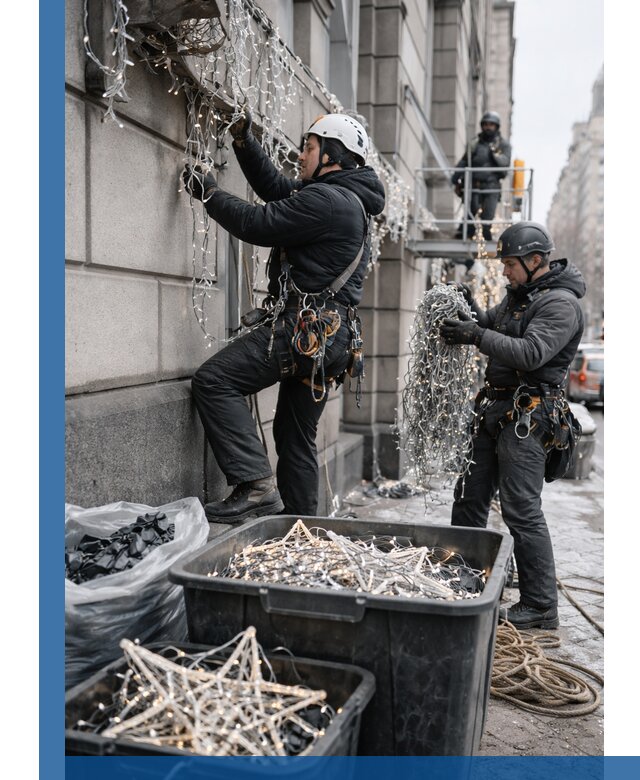 Демонтаж новогоднего оформления и гирлянд в Иркутске