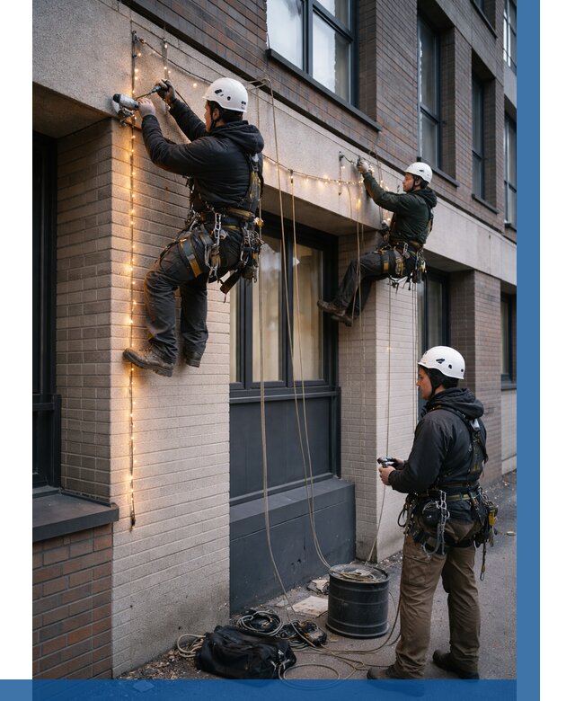 Монтаж гирлянд на фасаде в Иркутске от 3647 р. | ВЫСОТНИК-Ркт