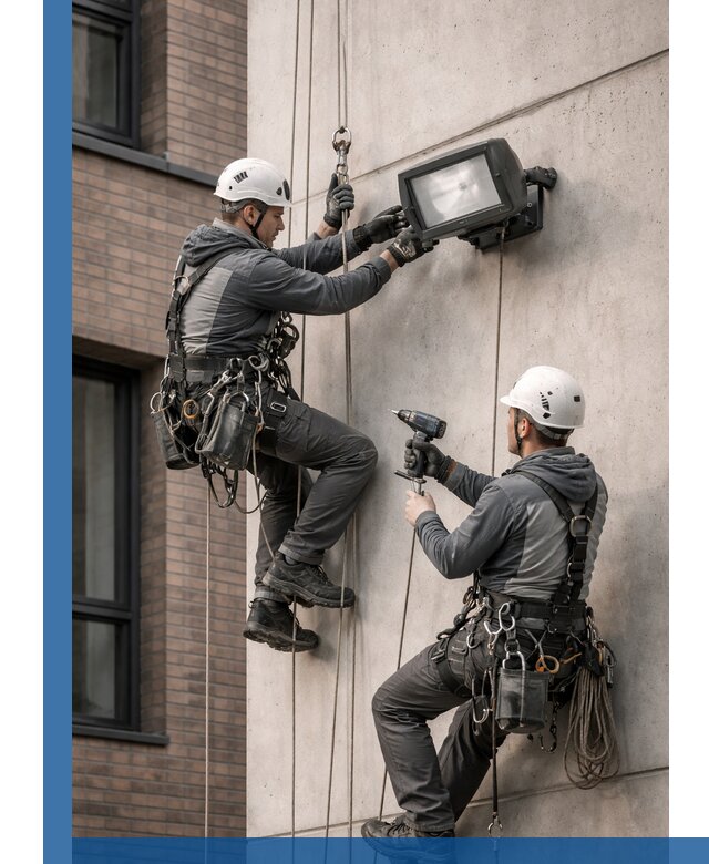 Профессиональный монтаж фасадных прожекторов в Иркутске под ключ