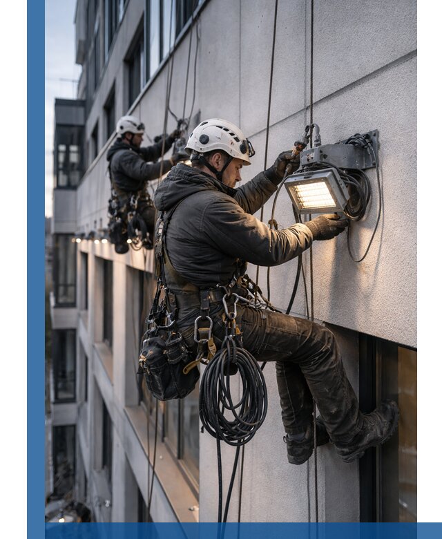 Монтаж фасадного освещения в Иркутске установка и подключение