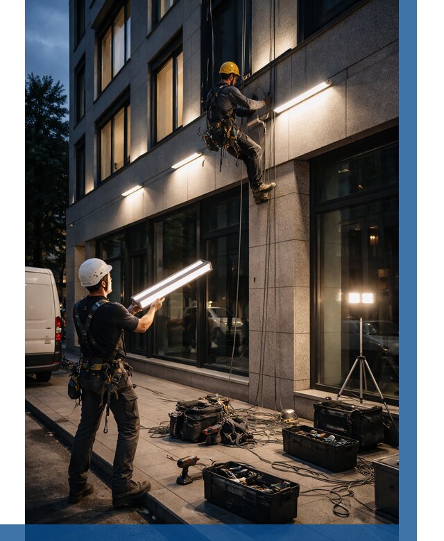 Монтаж архитектурной подсветки здания в Иркутске от 2605 р.|ВЫСОТНИК-Ркт