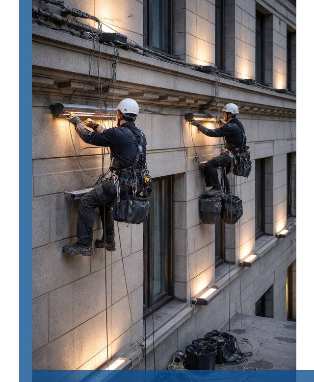 Монтаж архитектурной подсветки фасадов зданий в Иркутске