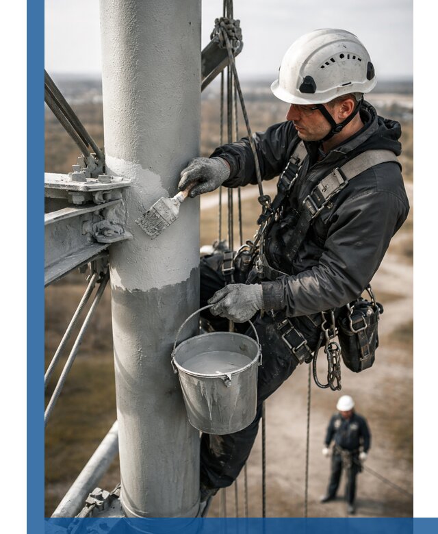 Покраска мачт связи в Иркутске промышленными альпинистами