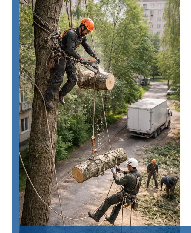 Спил деревьев альпинистами в Иркутске, безопасно и без повреждений