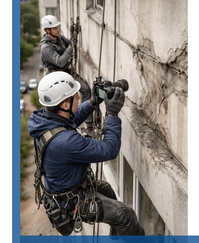 Фотофиксация дефектов фасада с высотной съемкой в Иркутске