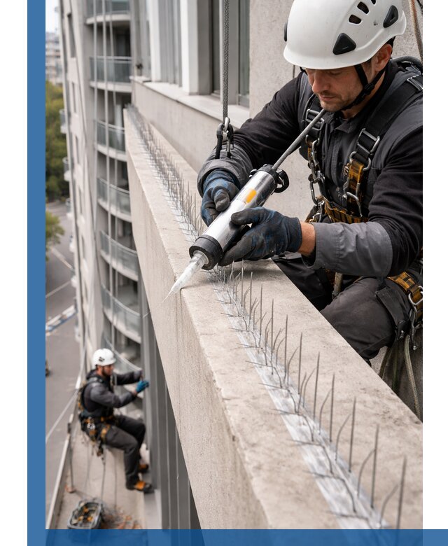 Установка шипов от птиц на фасадах и кровлях в Иркутске